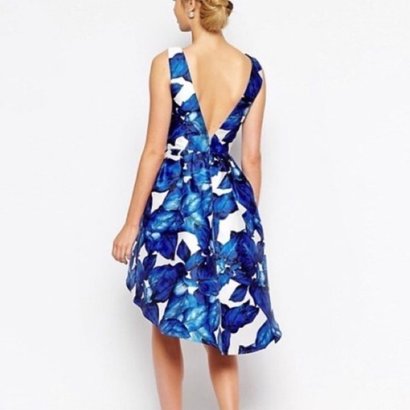 Chi Chi London Essie High Low blue leaf print dress size 4 - Picture 4 of 12